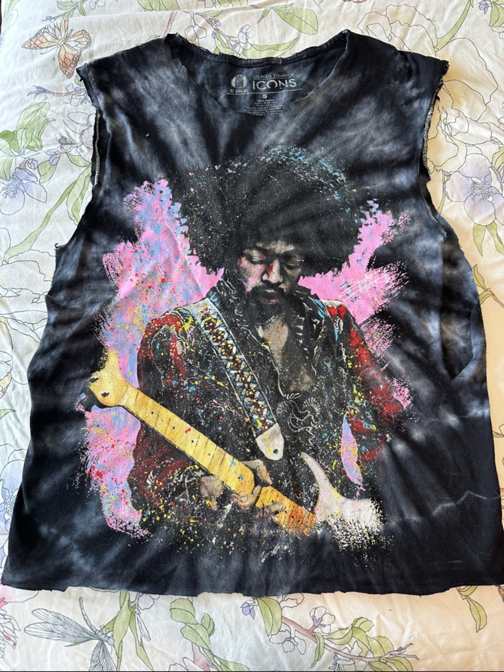 ICON Black Muscle Tee with Colorful Guitarist Graphic